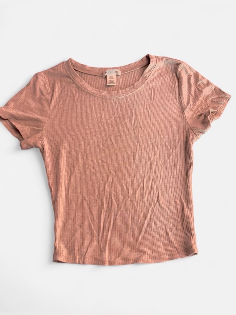 BOZZOLO Oatmeal Ribbed Fitted Baby Tee Short Sleeve Size Small